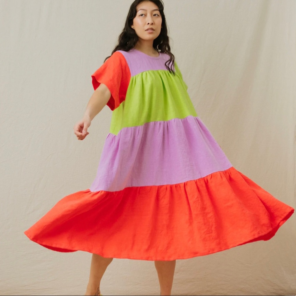 Nettle Studios Rainbow Sherbert linen dress
